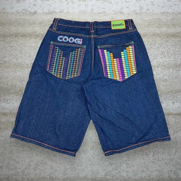 Vintage Skater Wide Leg Jean Shorts Coogi Dark Wash 15" Inseam Jorts Baggy Y2K